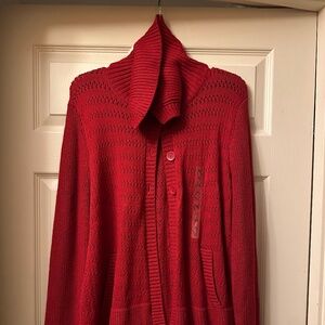 Jones New York || Size XL || Red Button Up Cardigan/Sweater || Cotton || NWT